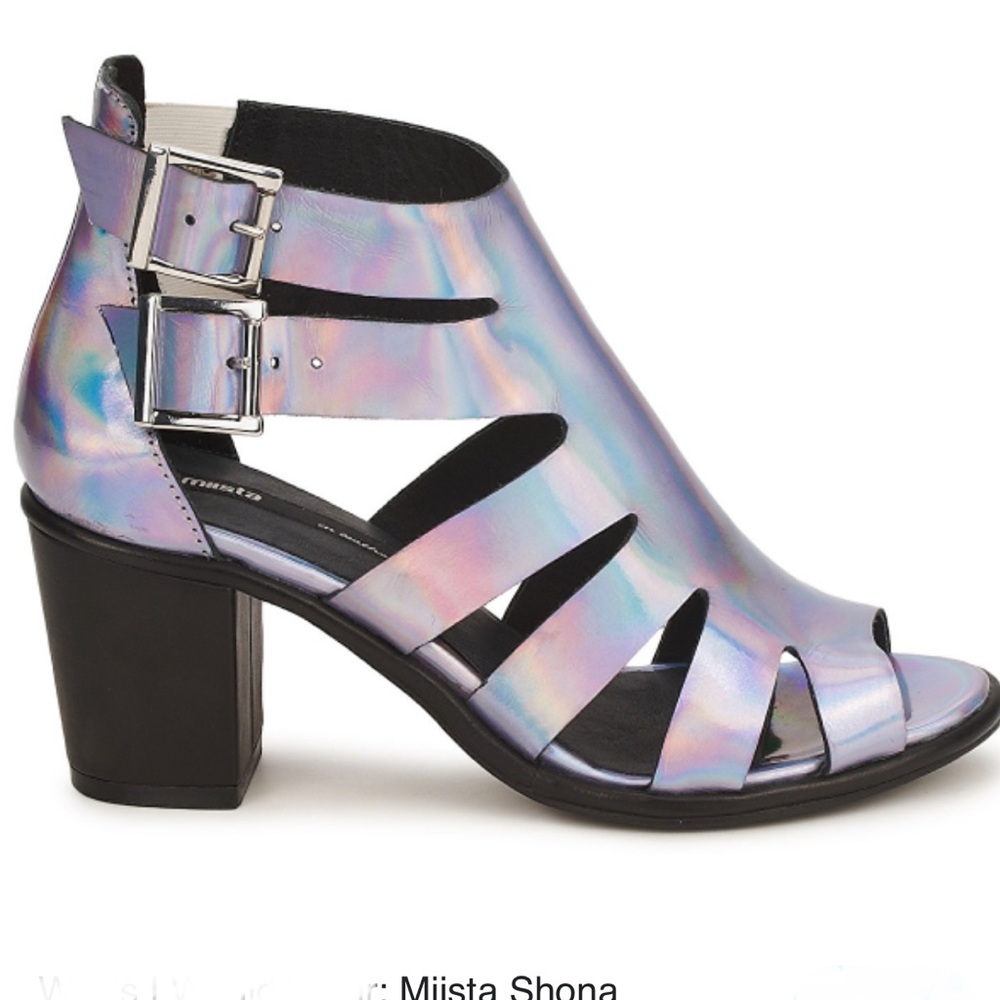 Miista Shona holographic iridescent Heels Strappy Gladiator Sandals sz 10 or 11